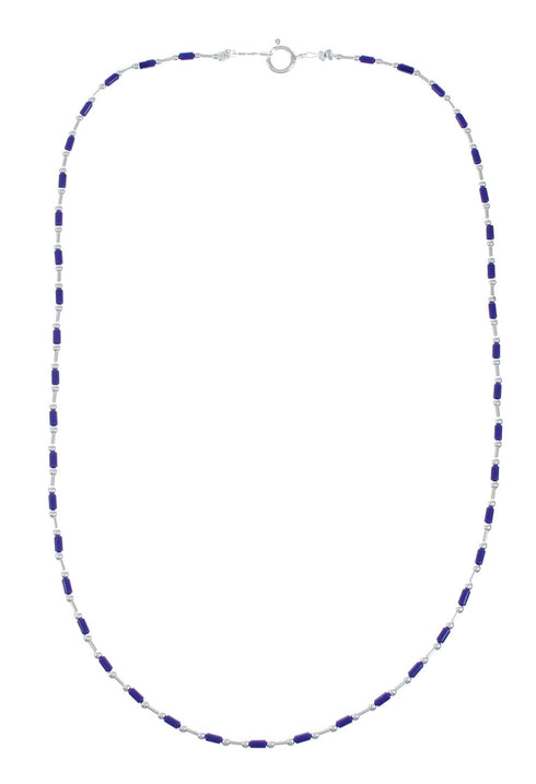 Lapis Sterling Silver Navajo Bead Necklace X11157